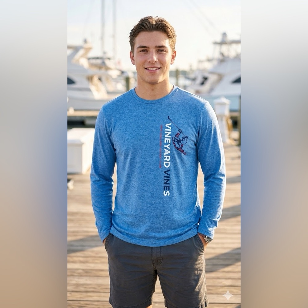 Vineyard Vines Graphic Harbor Tee Hockey Player Blue Heather Men’s size M